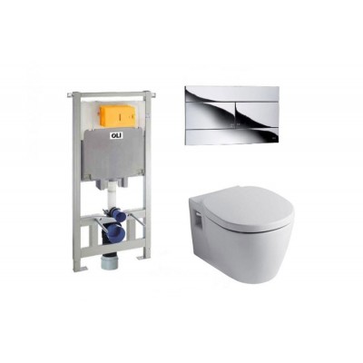 SET Унитаз подвесной Ideal Standard Connect Soft Close с инсталляцией Oli 80 + клавиша Slim хром