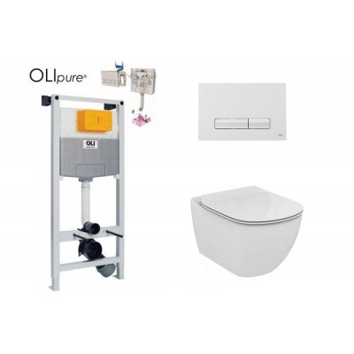 SET Унитаз подвесной Ideal Standard Tesi Aquablade с инсталляцией Oli 120 (Fresh) + клавиша Glam OliPure белая