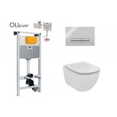 SET Унитаз подвесной Ideal Standard Tesi Aquablade с инсталляцией Oli 120 (Fresh) + клавиша Glam OliPure хром