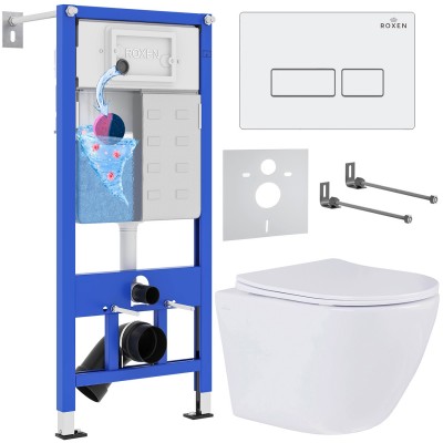 SET Унитаз подвесной Roxen Antares с инсталляцией Roxen StounFix Dual Fresh 569295 (6 в1)